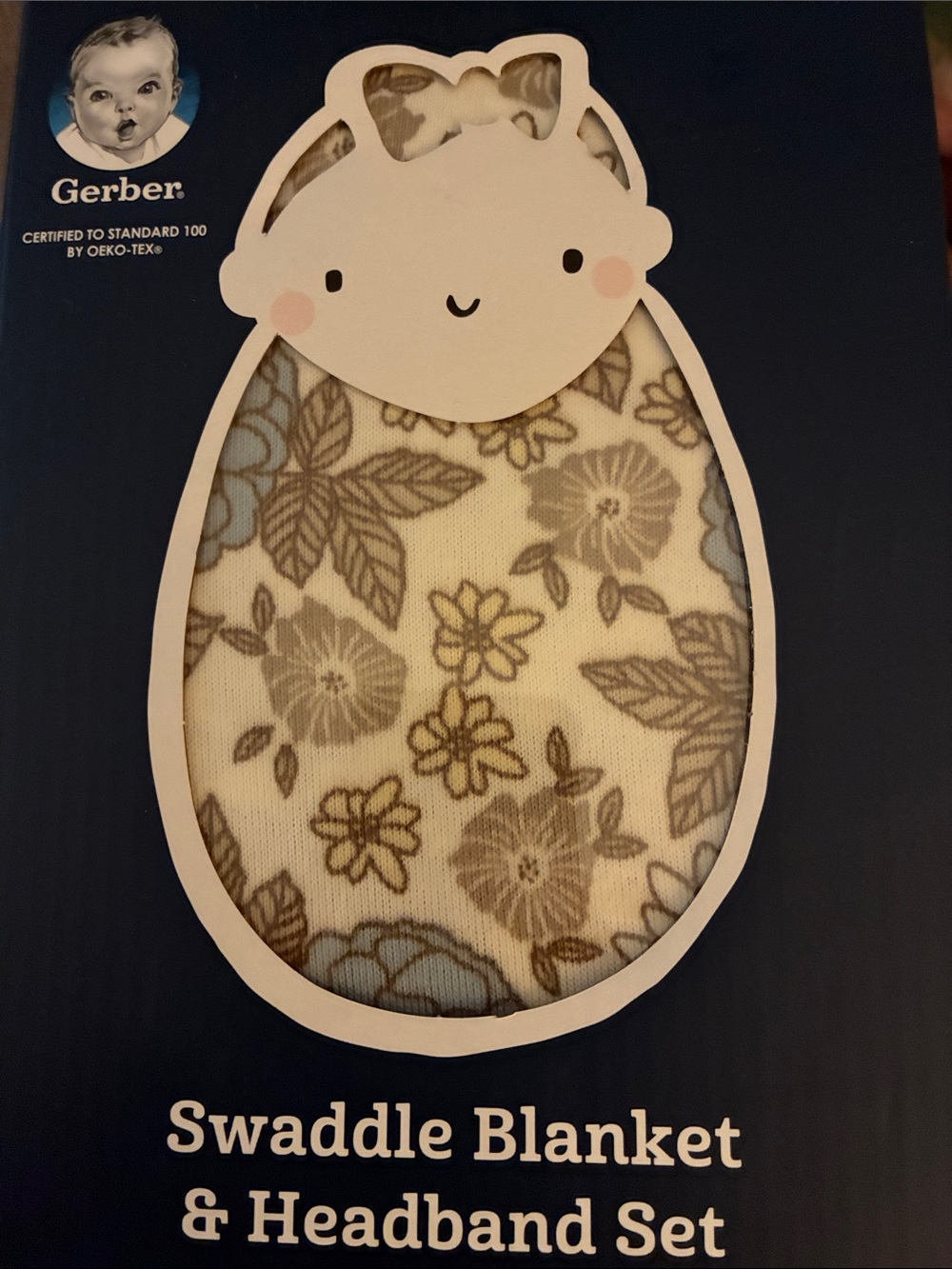 Gerber Floral Swaddle Blanket & Headband Set - Cream, Brown, Blue